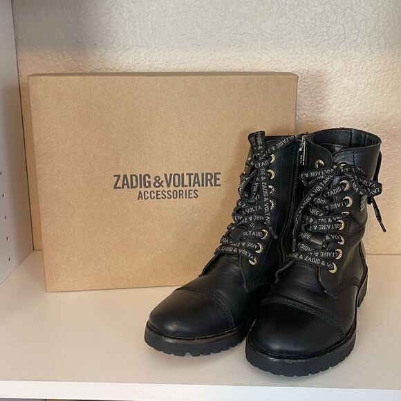 Zadig & Voltaire Joe Smooth Cowskin side print combat moto boot French 37/6-6.5 - Picture 3 of 16